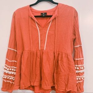 WOMENS ORANGE BABYDOLL TOP SIZE MEDIUM